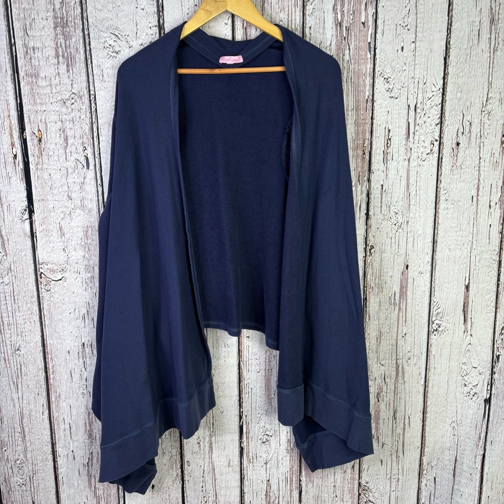 Lilly Pulitzer Navy Blue Cotton Terry Wrap Sweatshirt Medium-Large(?) Open Front